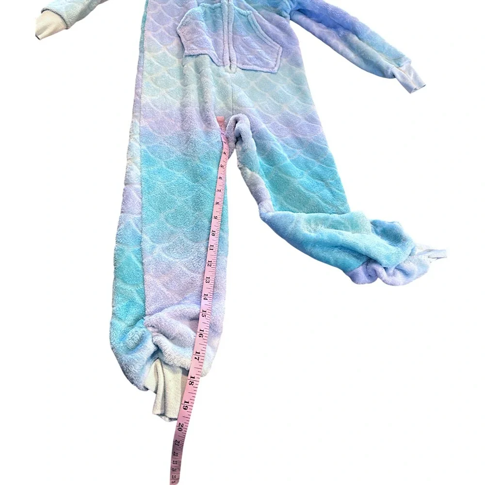 More Than Magic Kids Blue‎ Purple Mermaid Scale Fleece Hooded Union Suit XS 4/5